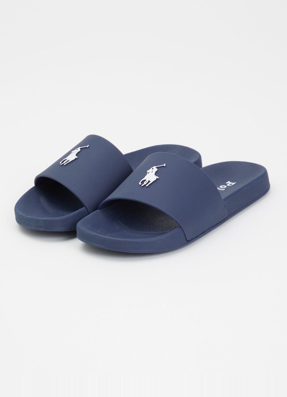 Ralph Lauren Lennon slipper met logo - voorkant 2 donkerblauw