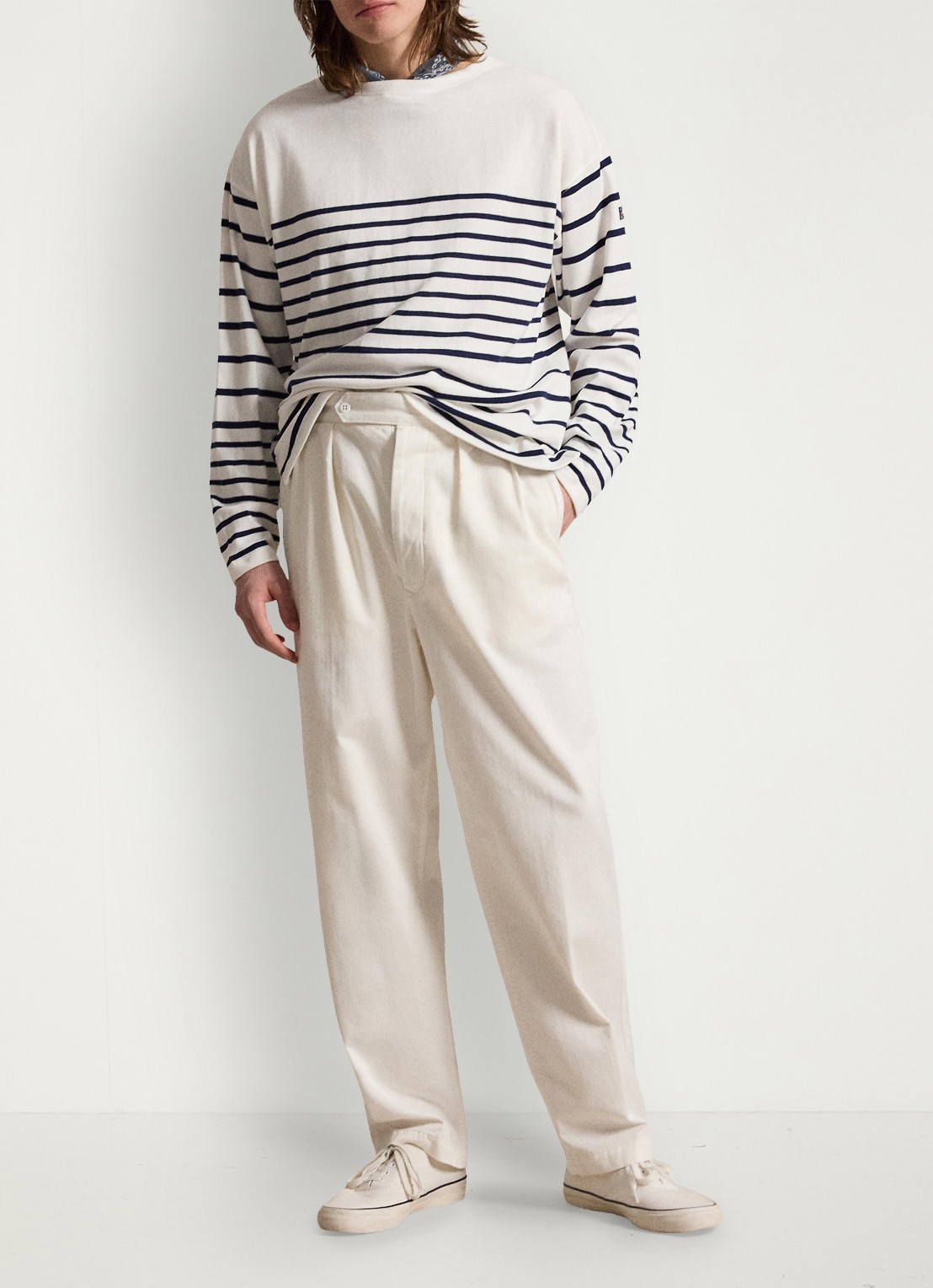 Ralph Lauren Longsleeve met streepprint en boothals - voorkant 5 newport navy/white / gebroken wit