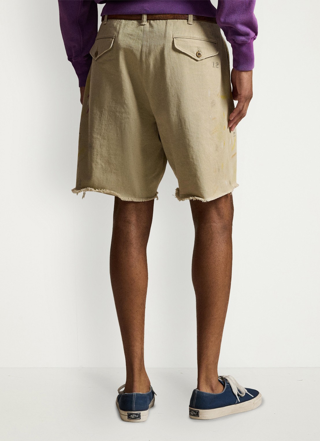 Ralph Lauren Loose fit korte spijkerbroek met gekleurde wassing en print - achterkant classic khaki / beige