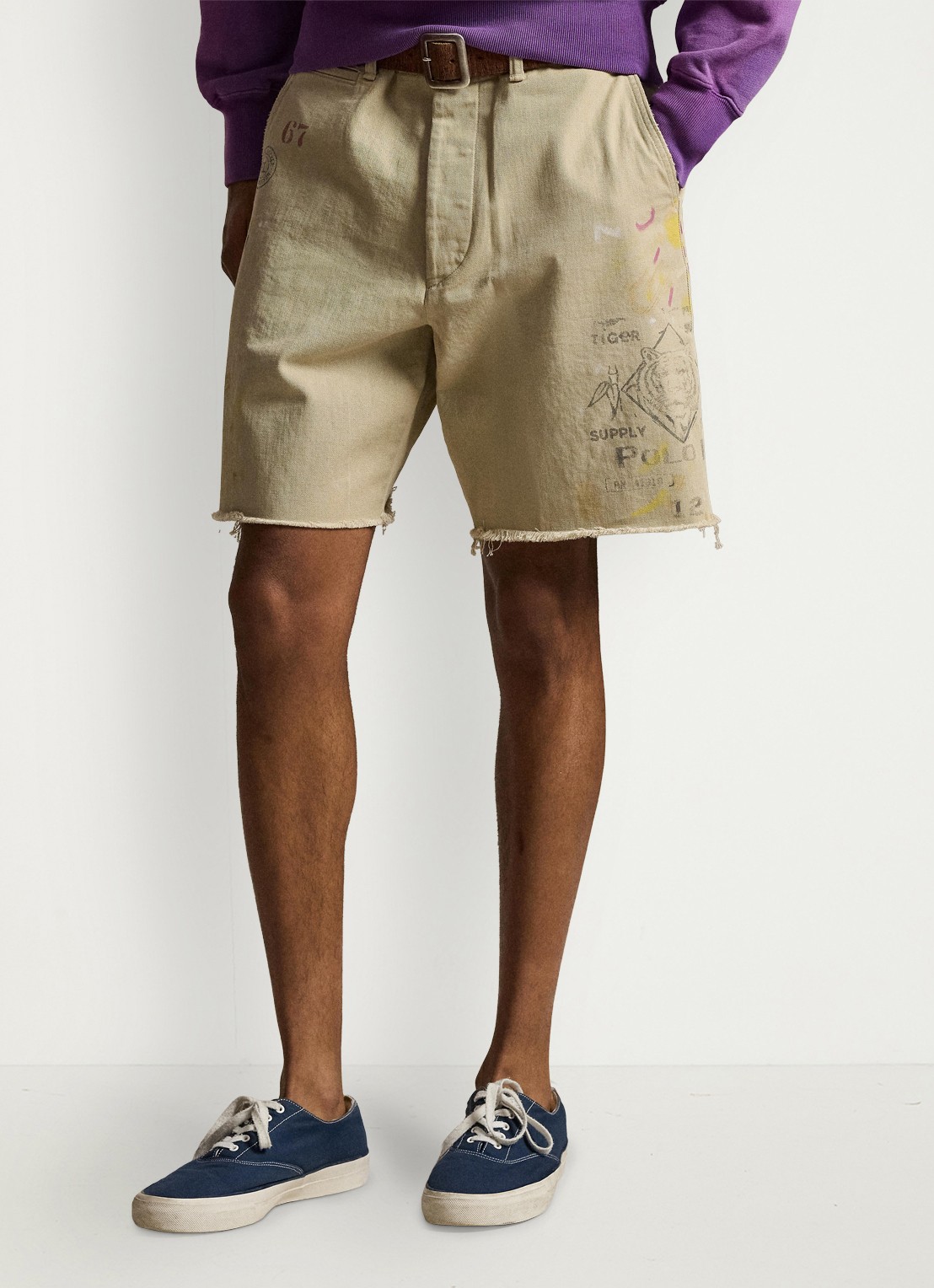 Ralph Lauren Loose fit korte spijkerbroek met gekleurde wassing en print - detail 5 classic khaki / beige