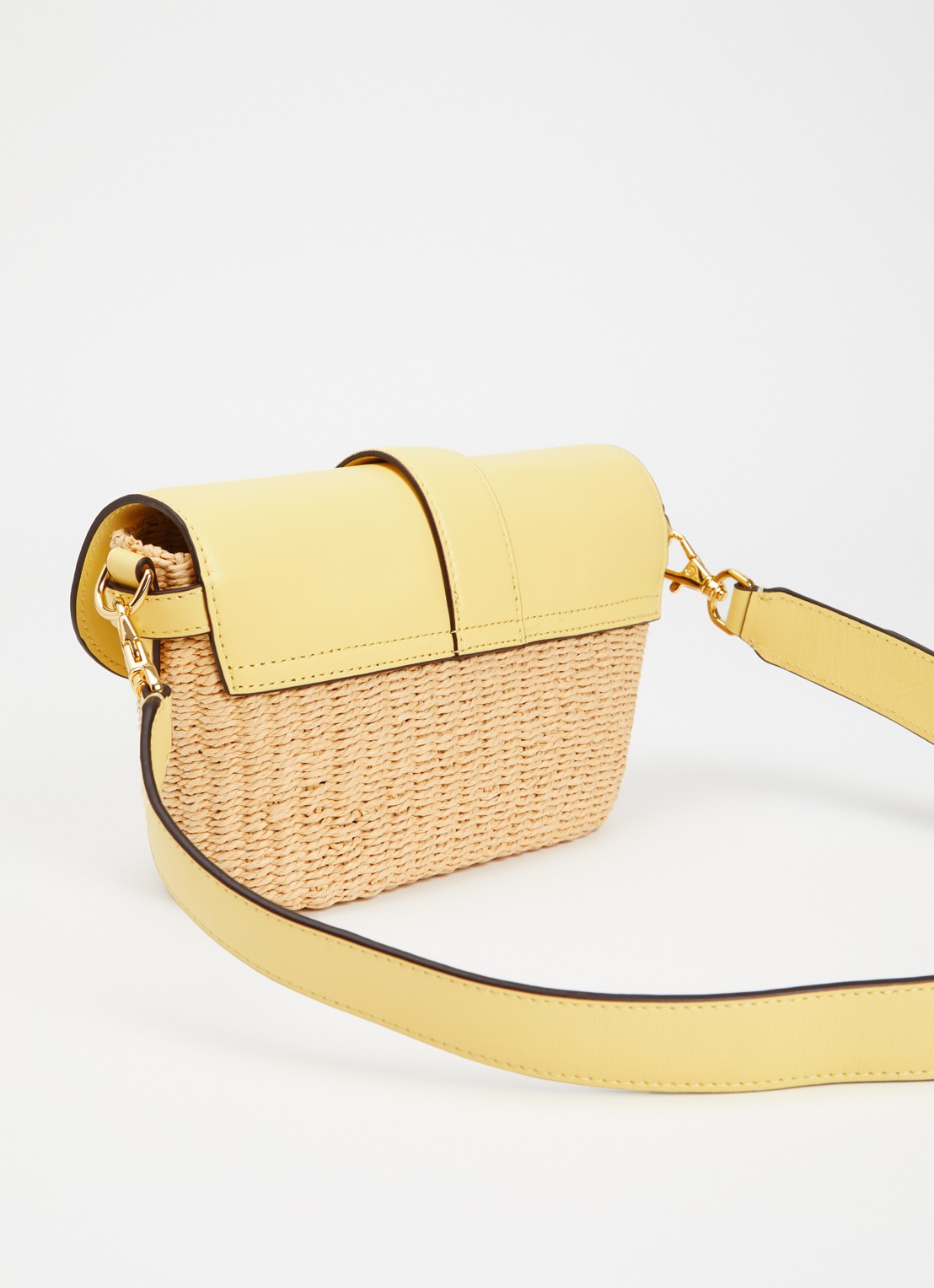 Ralph Lauren Lynden schoudertas van stro met details van leer  - achterkant 5 geel