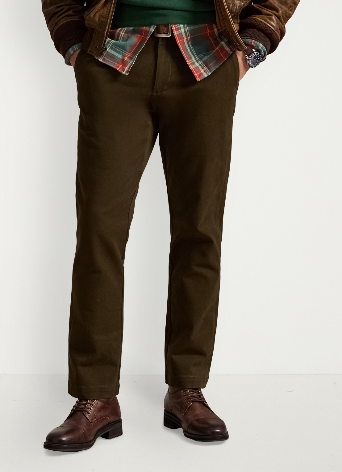 Ralph Lauren Manhasset straight fit chino met stretch - detail dark brown / donkerbruin
