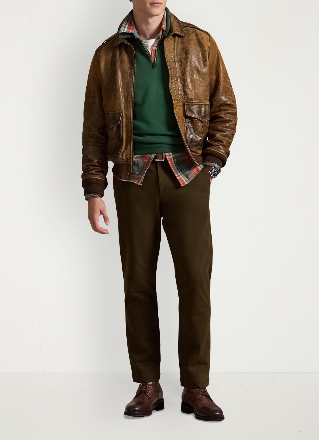 Ralph Lauren Manhasset straight fit chino met stretch - voorkant 4 dark brown / donkerbruin