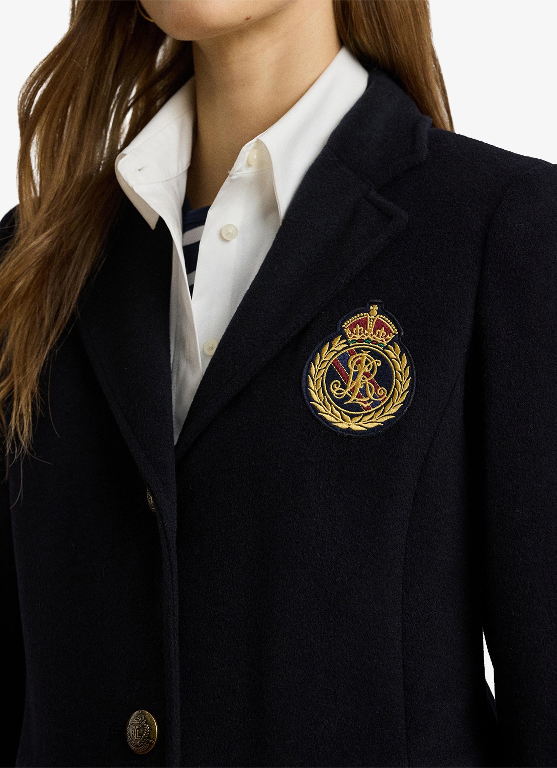 Ralph Lauren Mantel in kasjmierblend met klepzakken en logoborduring - detail 3 regal navy / donkerblauw
