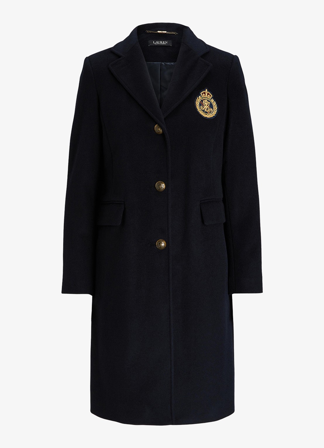 Ralph Lauren Mantel in kasjmierblend met klepzakken en logoborduring - voorkant 4 regal navy / donkerblauw
