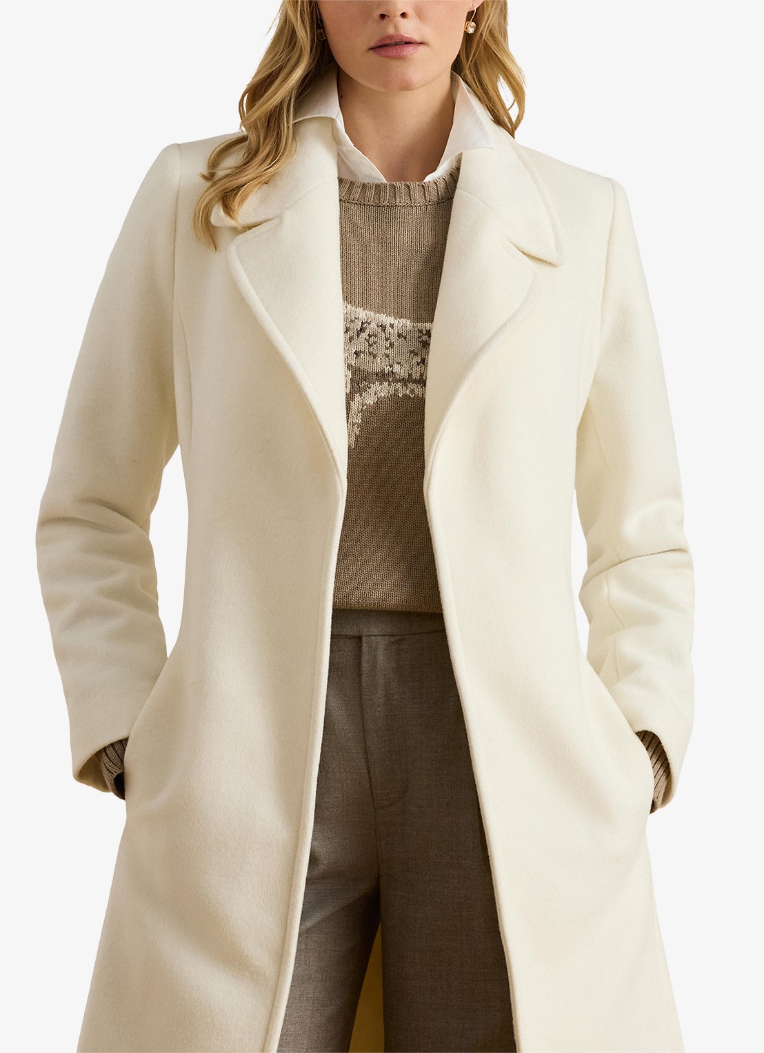 Ralph Lauren Mantel in kasjmierblend met schoudervulling en ceintuur - detail 4 moda cream / creme