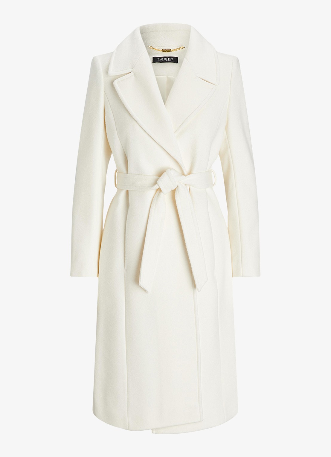 Ralph Lauren Mantel in kasjmierblend met schoudervulling en ceintuur - voorkant moda cream / creme