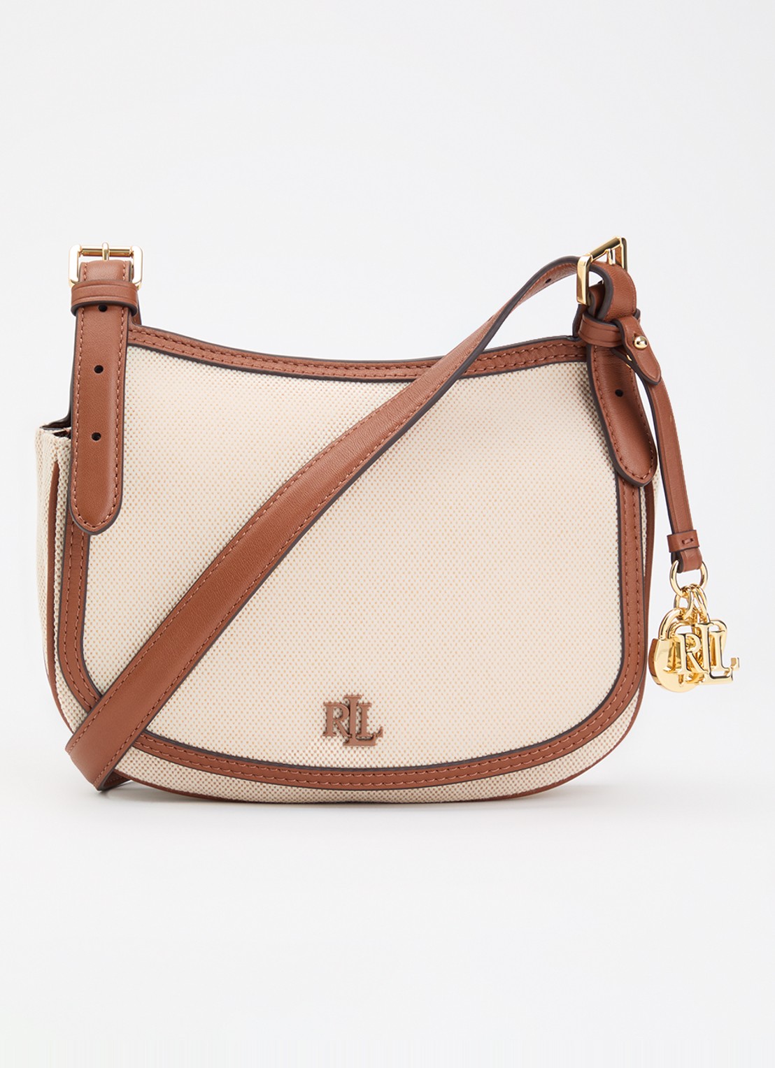 Ralph Lauren Marcy crossbody tas van canvas met details van leer  - voorkant 5 beige