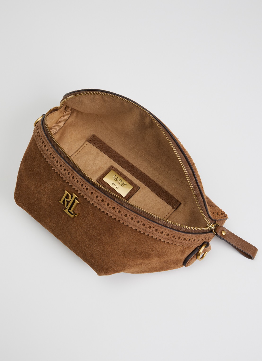 Ralph Lauren Marcy crossbodytas van suède - detail 2 lichtbruin