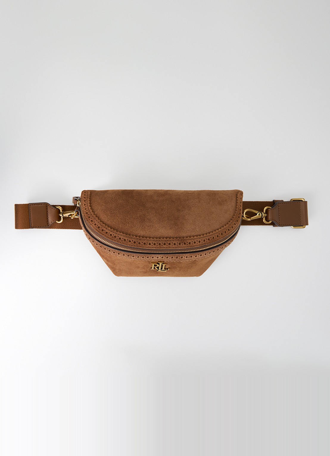 Ralph Lauren Marcy crossbodytas van suède - voorkant lichtbruin