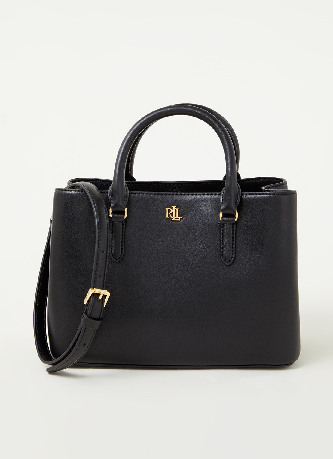 Ralph Lauren Marcy handtas van leer - voorkant zwart