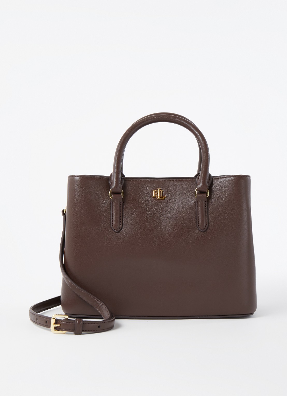 Ralph Lauren Marcy handtas van leer - voorkant bruin