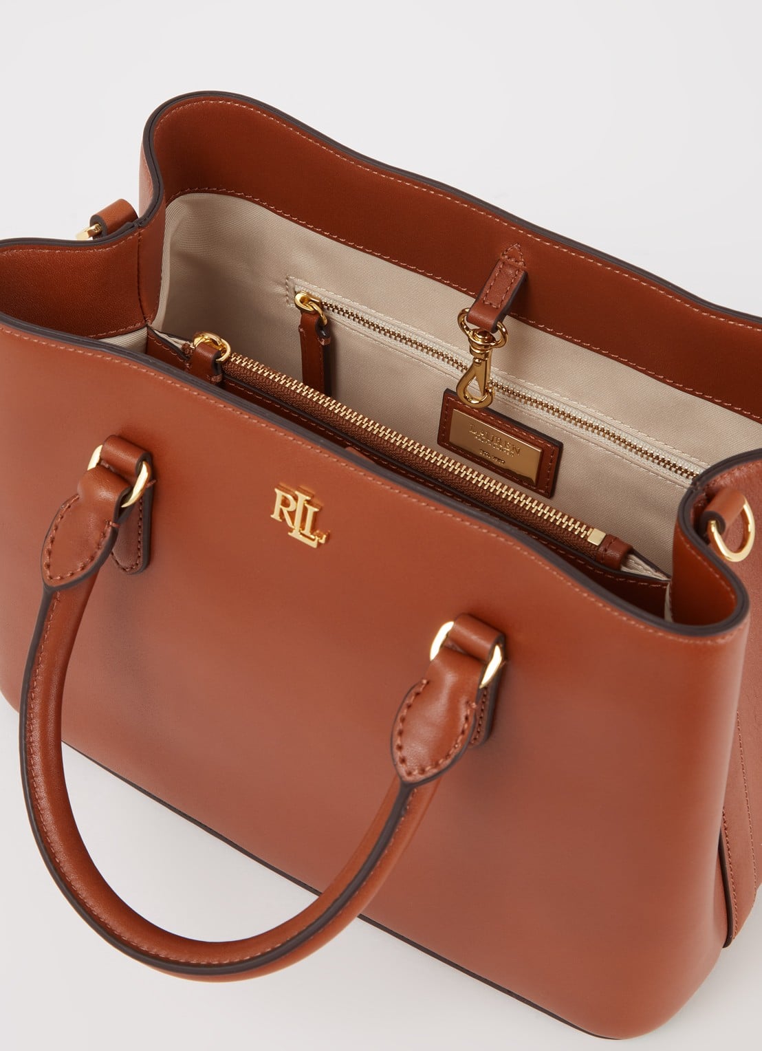 Ralph Lauren Marcy handtas van leer - detail 2 cognac