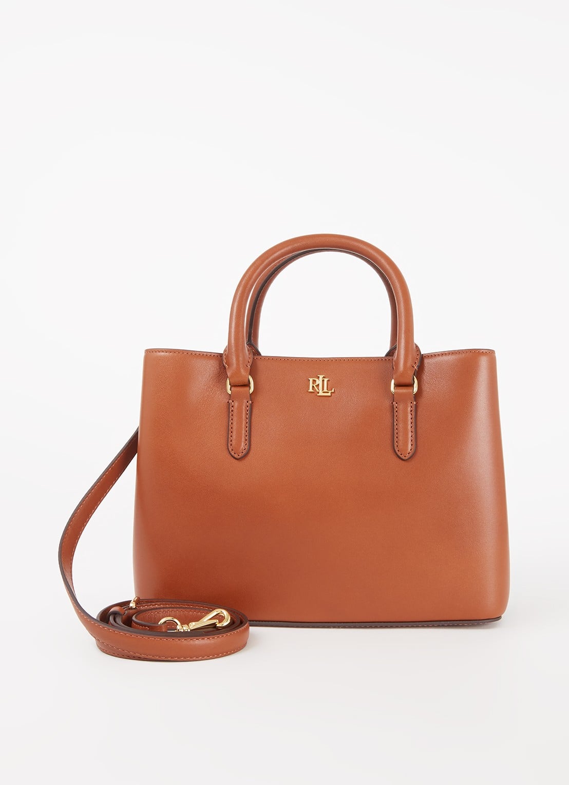 Ralph Lauren Marcy handtas van leer - voorkant cognac