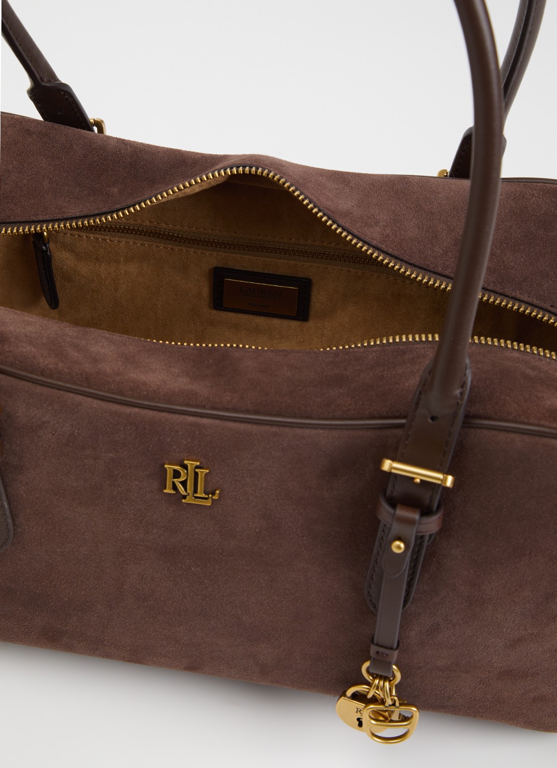 Ralph Lauren Marcy Large schoudertas van suède met tasbedel - detail 2 bruin