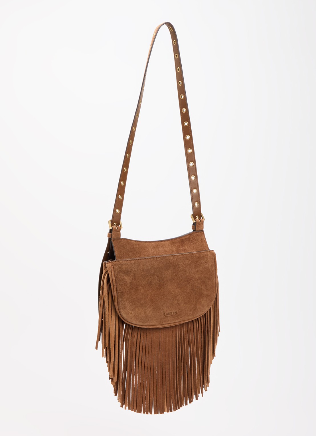 Ralph Lauren Marcy Medium crossbodytas van suède - achterkant 5 lichtbruin