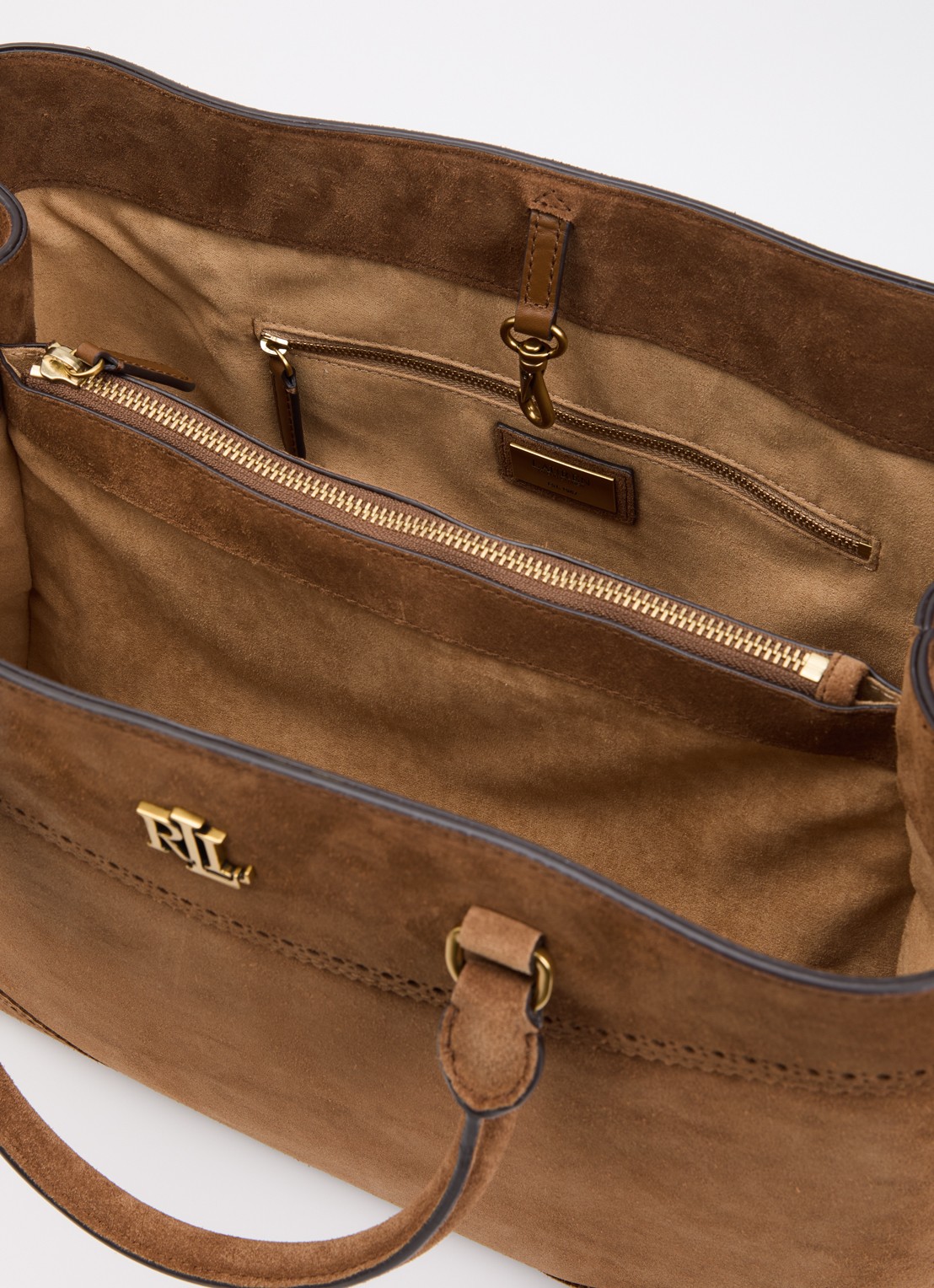Ralph Lauren Marcy schoudertas van leer met afneembare schouderriem  - detail lichtbruin