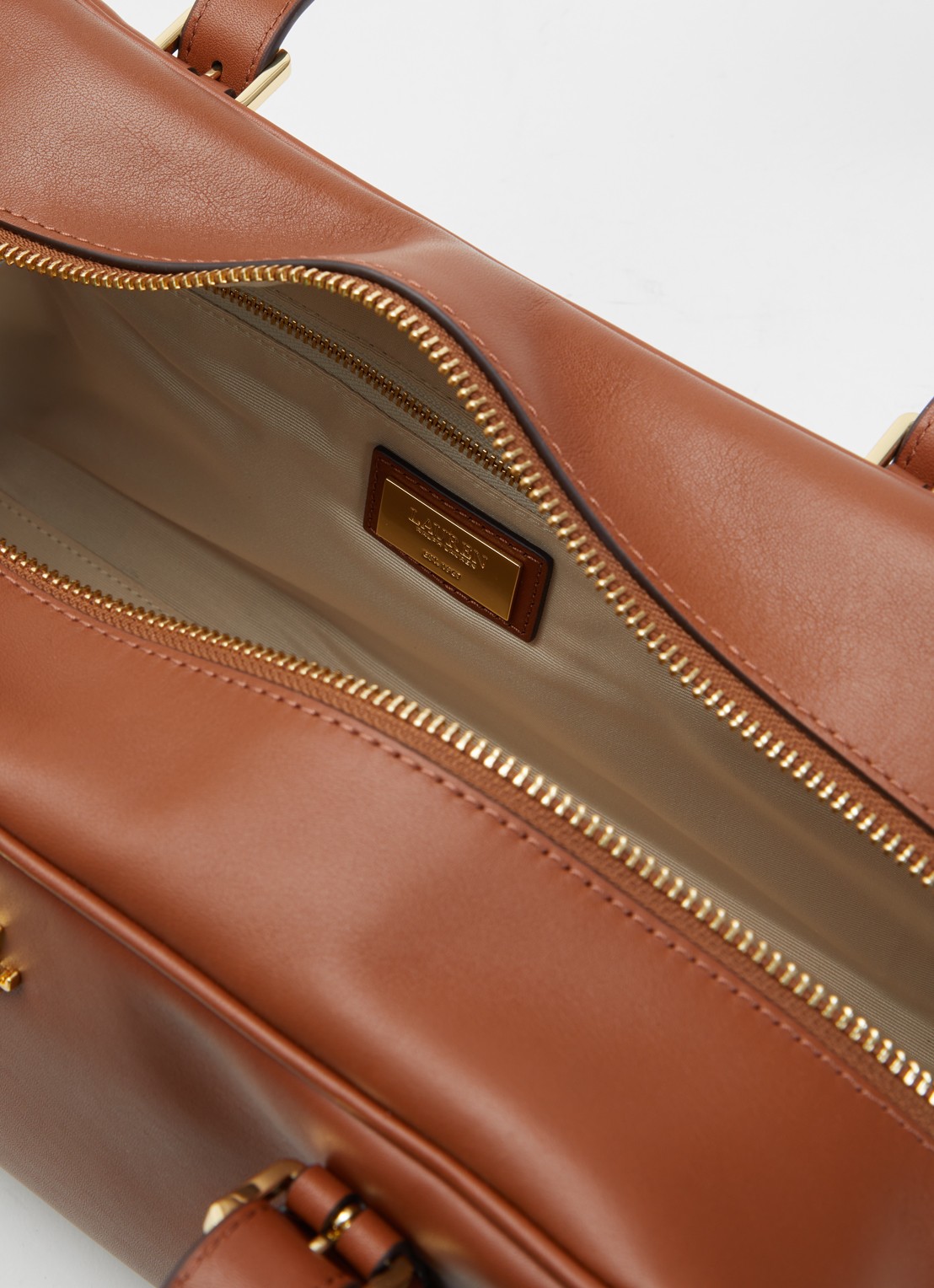 Ralph Lauren Marcy schoudertas van leer met logo - detail 2 cognac