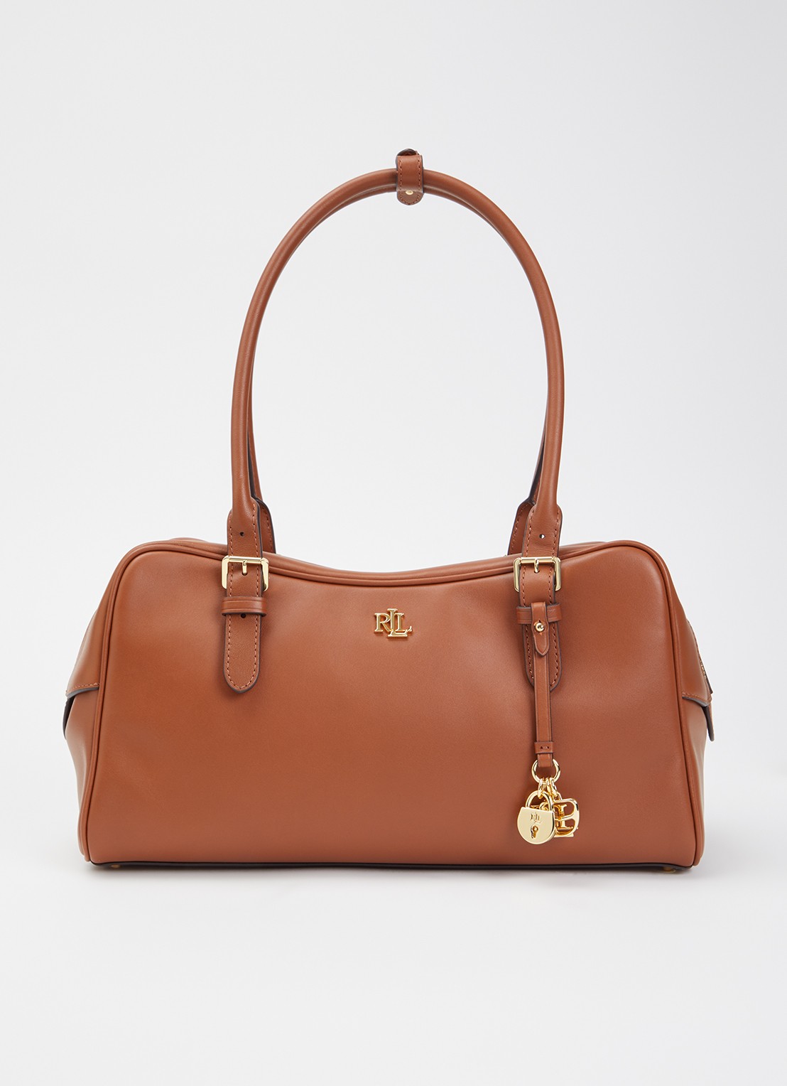 Ralph Lauren Marcy schoudertas van leer met logo - voorkant 5 cognac