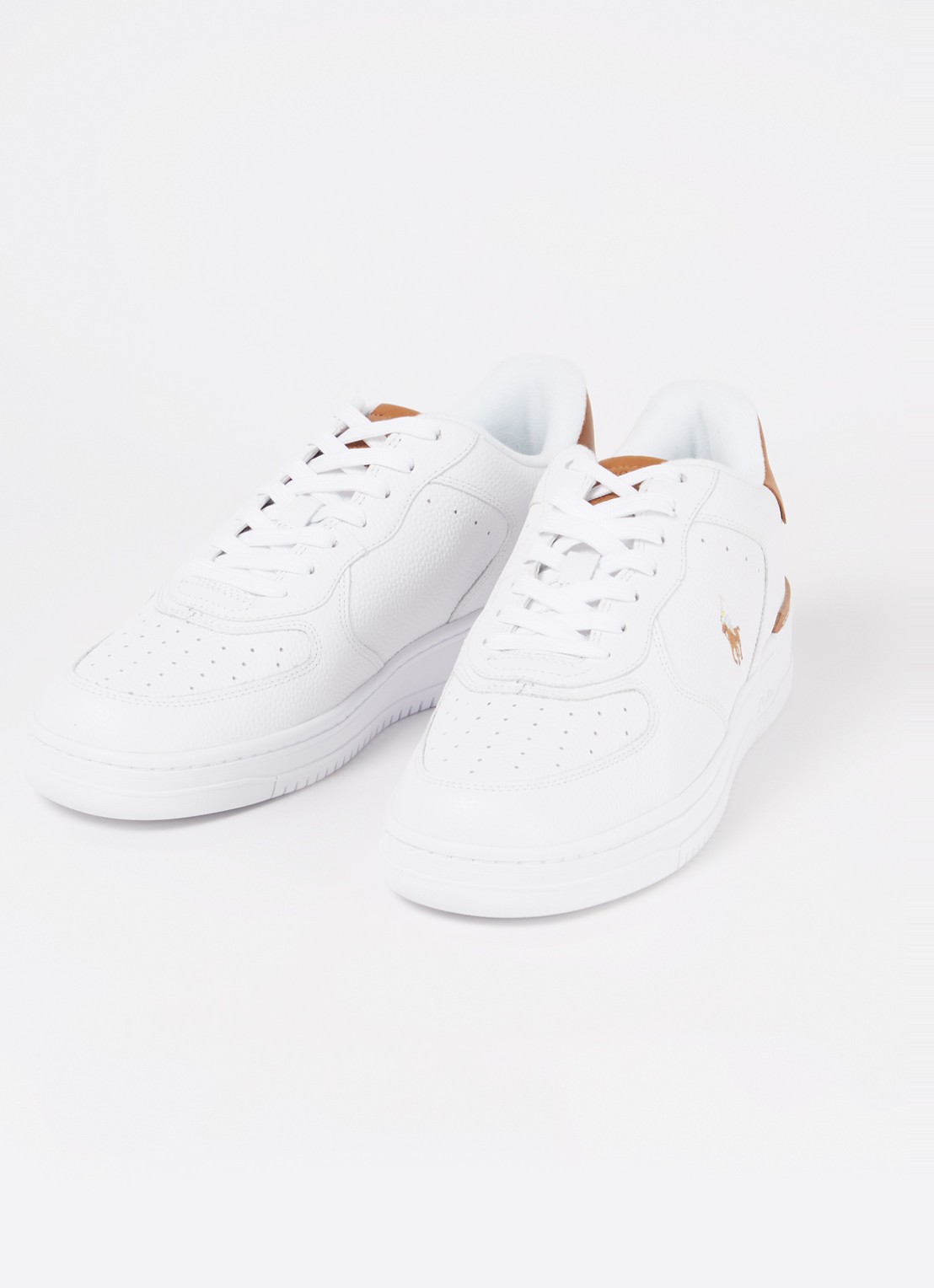 Ralph Lauren Masters Court sneaker van leer met logoborduring - detail 2 ivoor