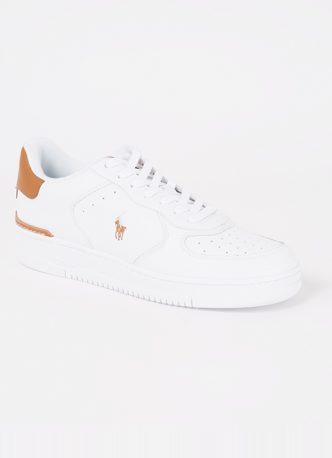 Ralph Lauren Masters Court sneaker van leer met logoborduring - voorkant ivoor