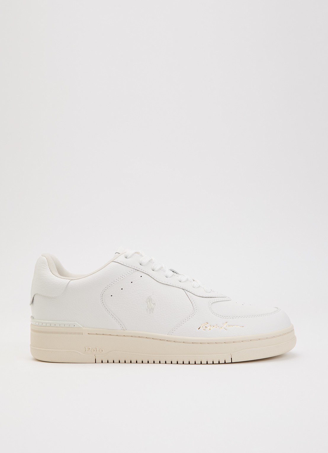 Ralph Lauren Masters Court sneaker van leer met logoborduring - voorkant 4 wit