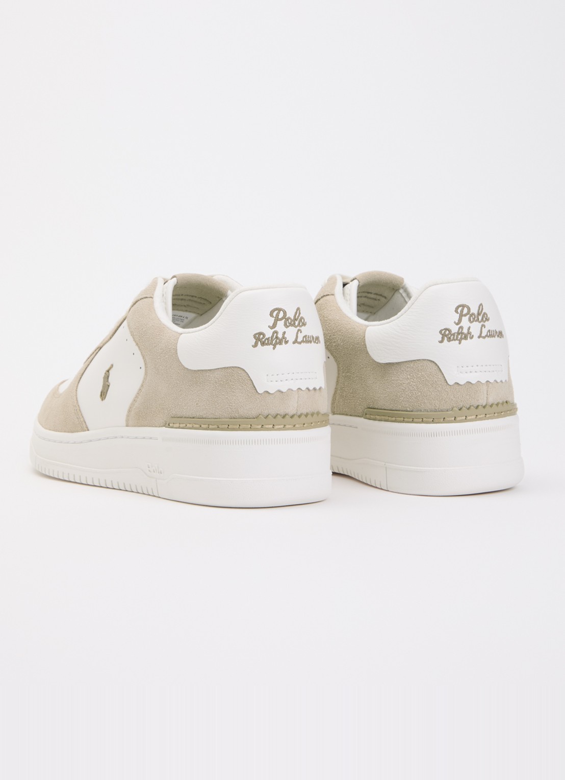 Ralph Lauren Masters Court Sneaker van leer met suède details en logoborduring - achterkant wit