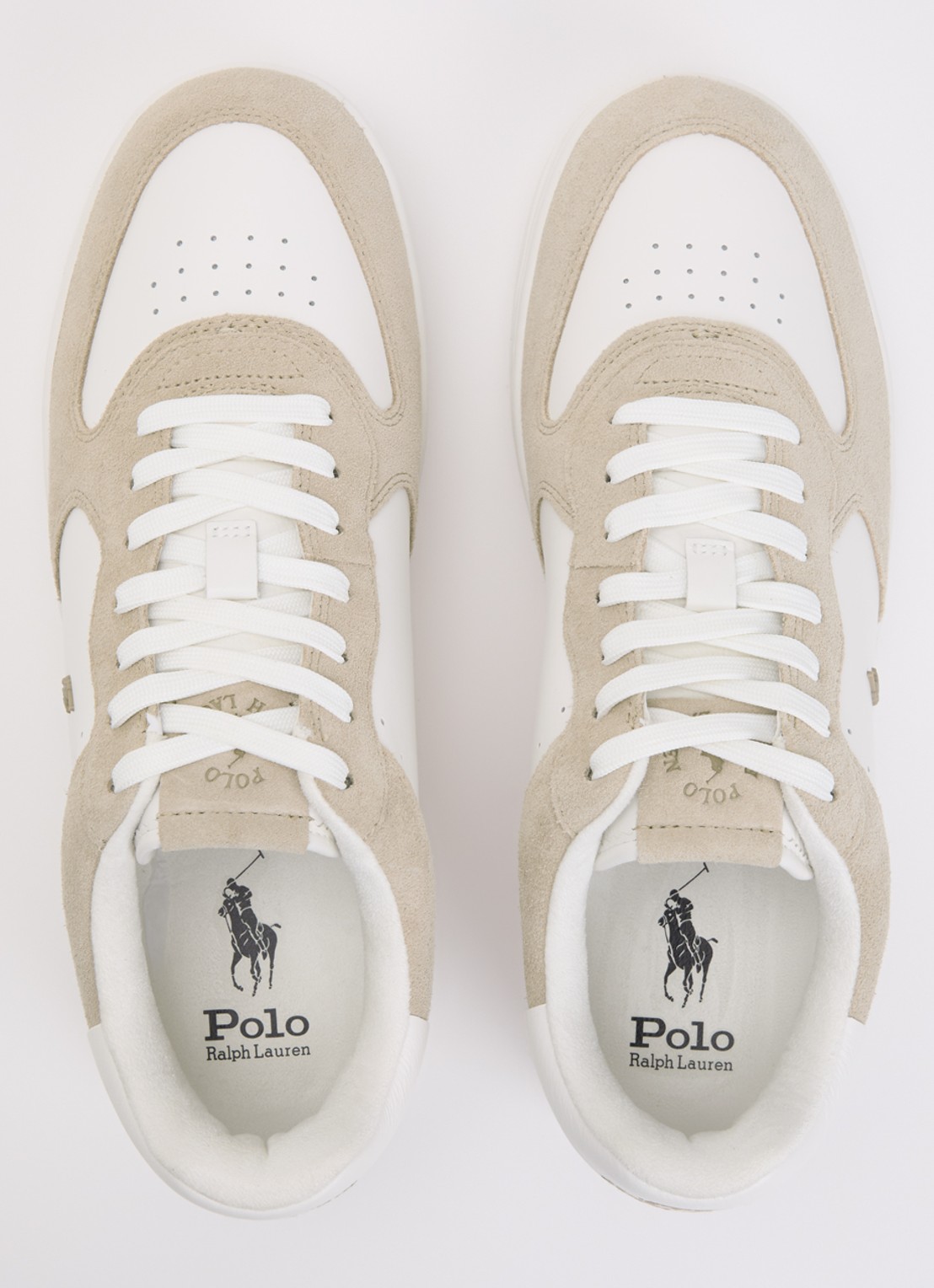 Ralph Lauren Masters Court Sneaker van leer met suède details en logoborduring - detail 3 wit