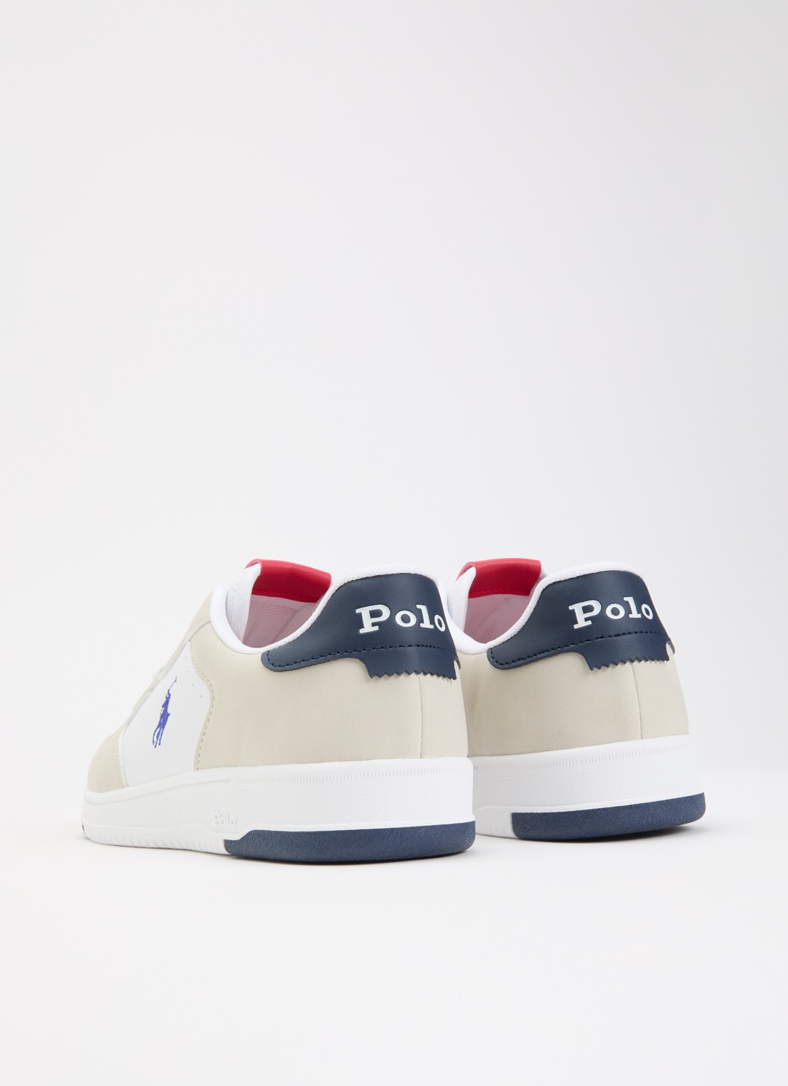 Ralph Lauren Masters Court sneaker van leer met suéde details - achterkant wit