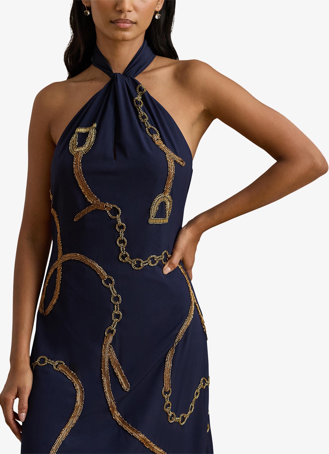 Ralph Lauren Maxi halterjurk met kralendecoratie - detail 3 donkerblauw