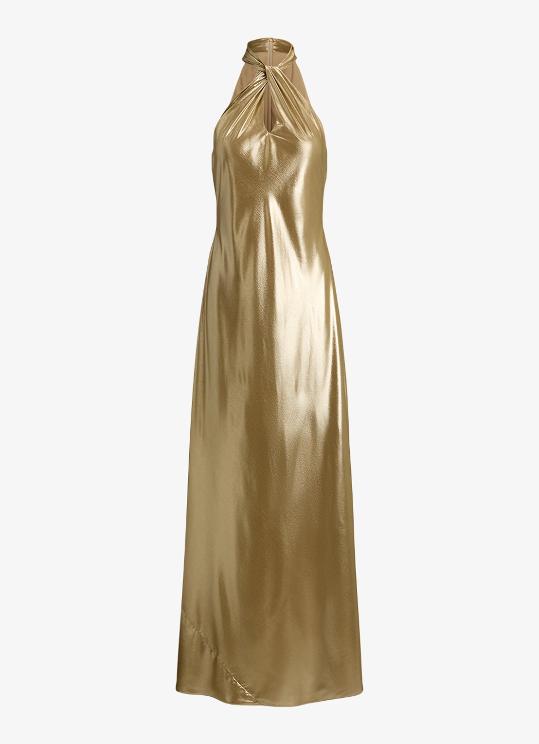 Ralph Lauren Maxi halterjurk met metallic finish - voorkant 4 tan/light gold foil / goud