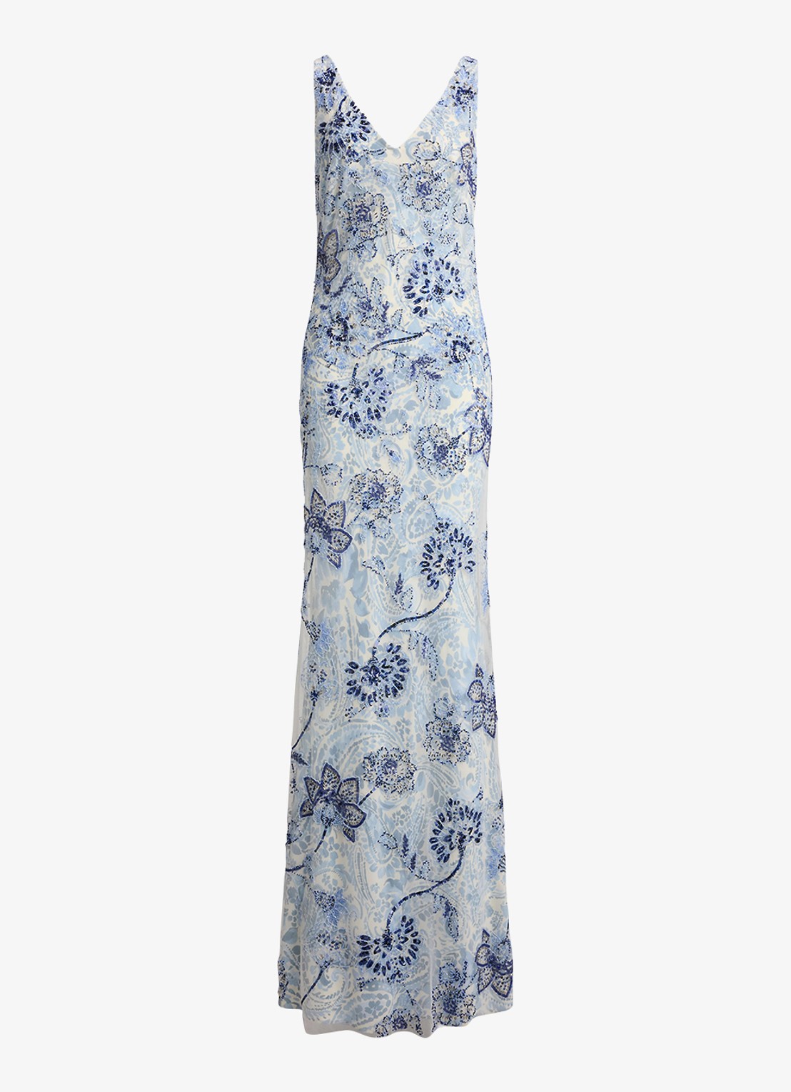 Ralph Lauren Maxi jurk met bloemenprint en kralendecoratie - voorkant 2 blue multi / blauw