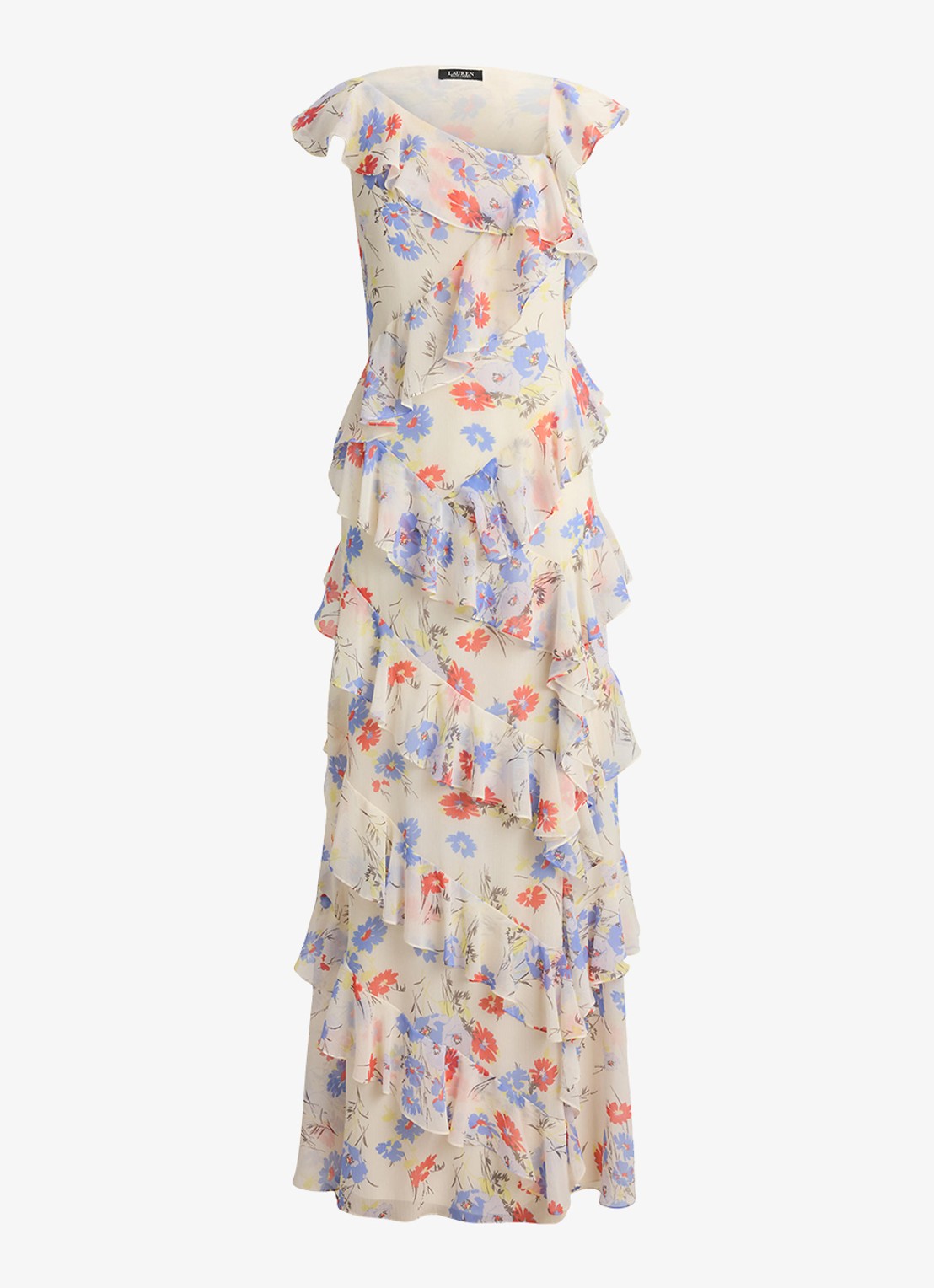 Ralph Lauren Maxi jurk met bloemenprint en ruches - voorkant 6 cream multi 2wmn / creme