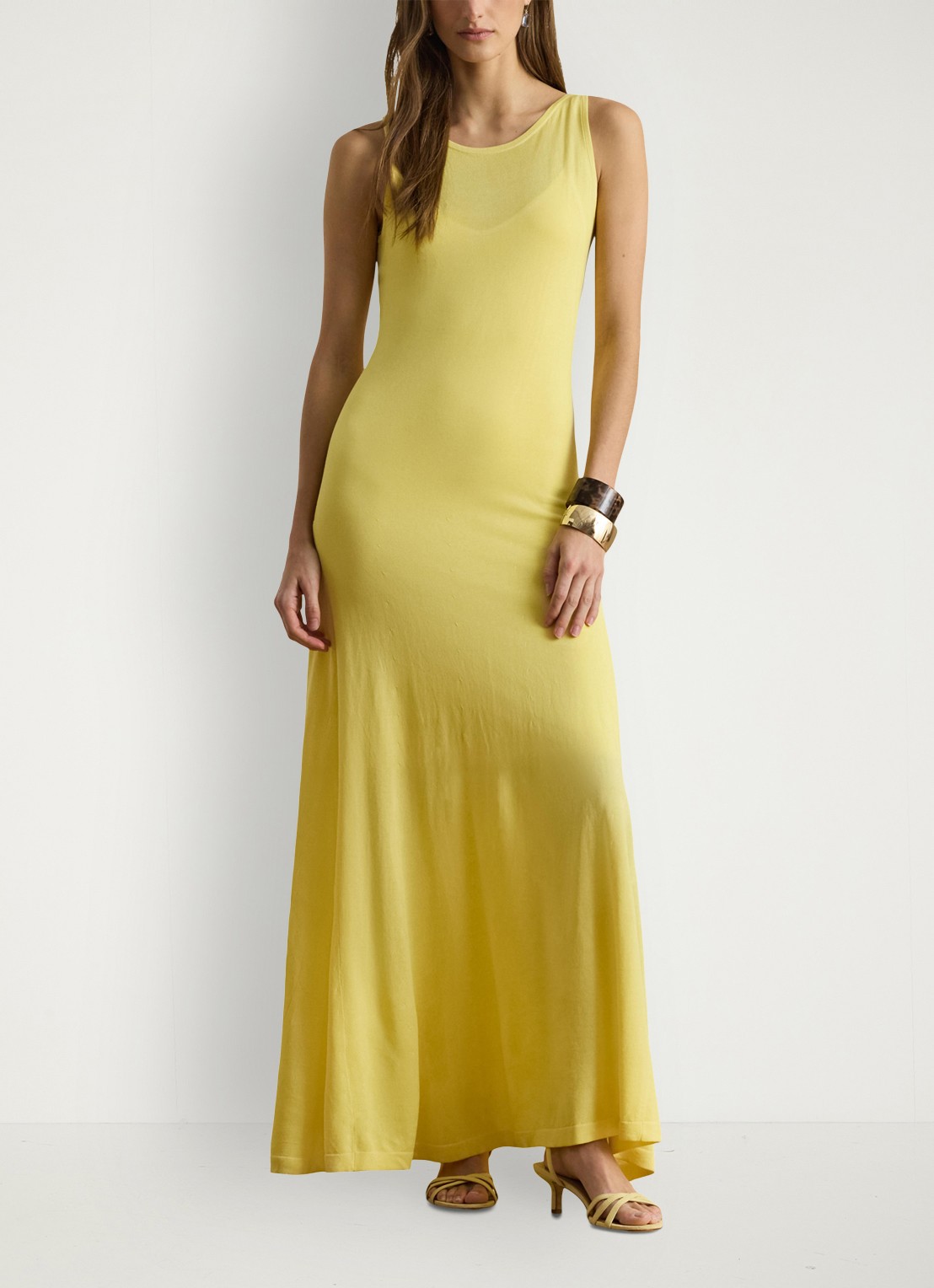 Ralph Lauren Maxi jurk met boothals - voorkant 4 lemon sorbet / geel