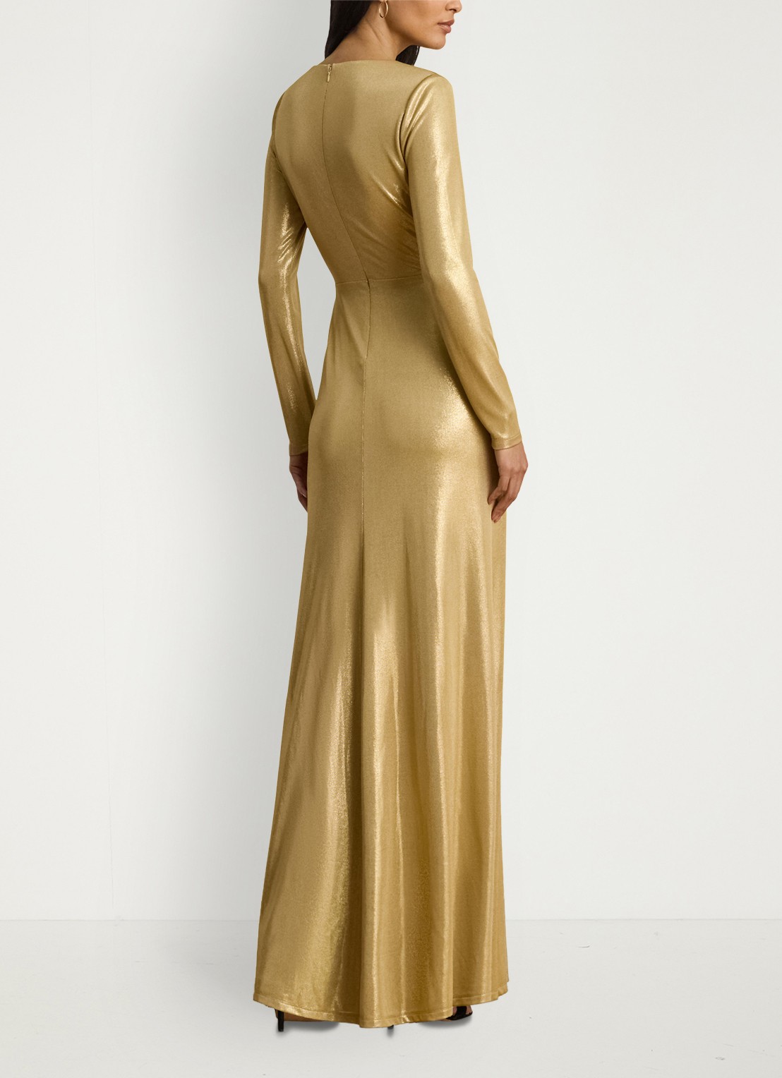 Ralph Lauren Maxi jurk met glitter en plooidetail - achterkant 3 relic gold / goud