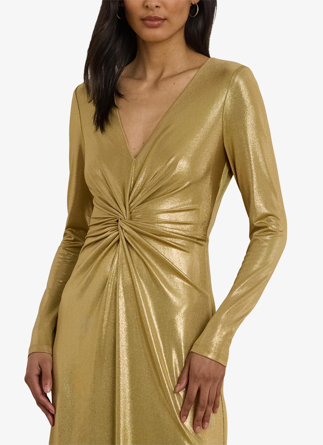 Ralph Lauren Maxi jurk met glitter en plooidetail - detail 4 relic gold / goud