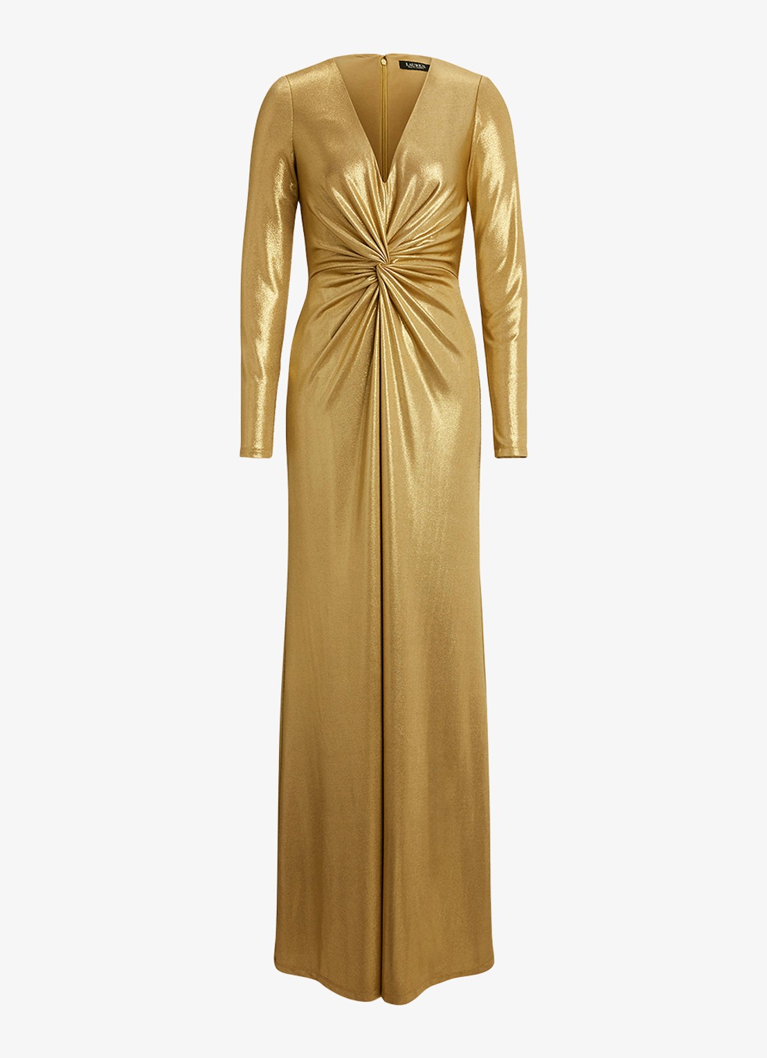 Ralph Lauren Maxi jurk met glitter en plooidetail - voorkant relic gold / goud
