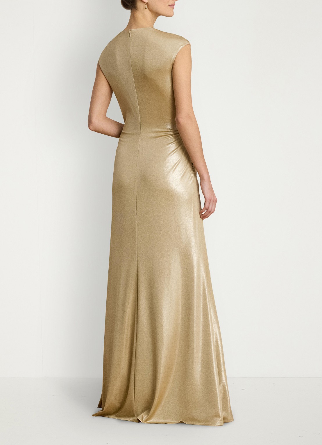 Ralph Lauren Maxi jurk met metallic finish en geknoopt detail - achterkant birch tan/gold foil / goud