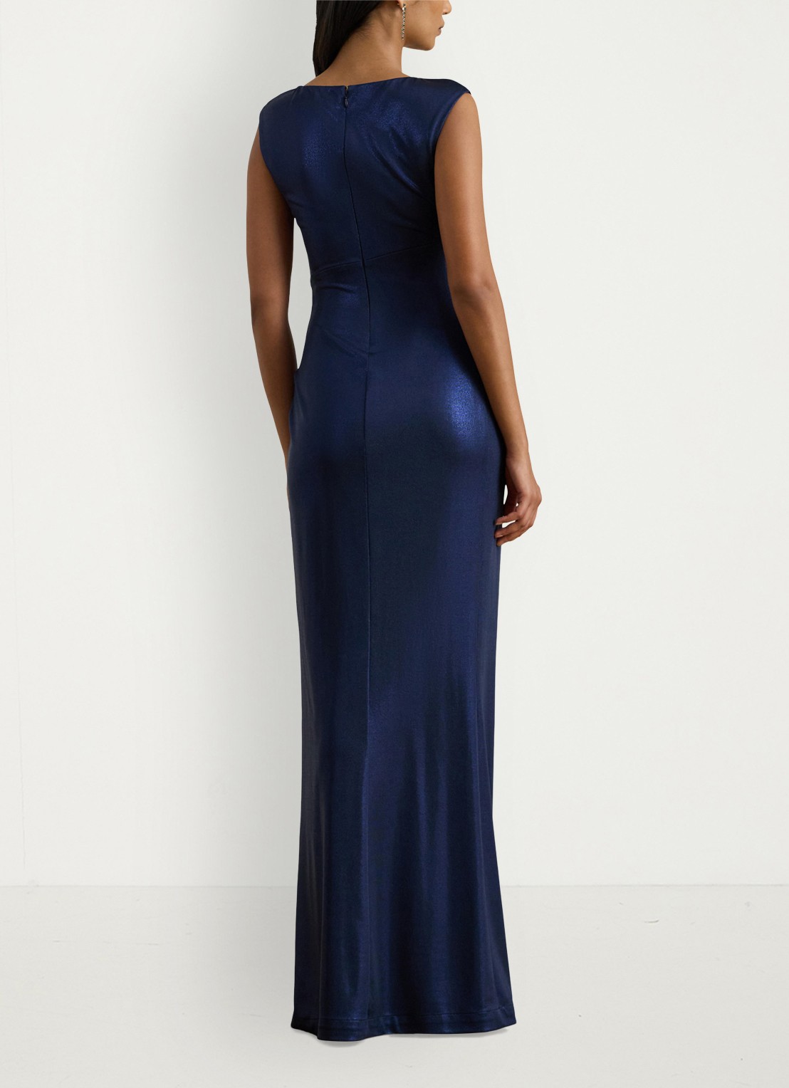 Ralph Lauren Maxi jurk met metallic finish en gespdetail - achterkant 3 refined navy / donkerblauw