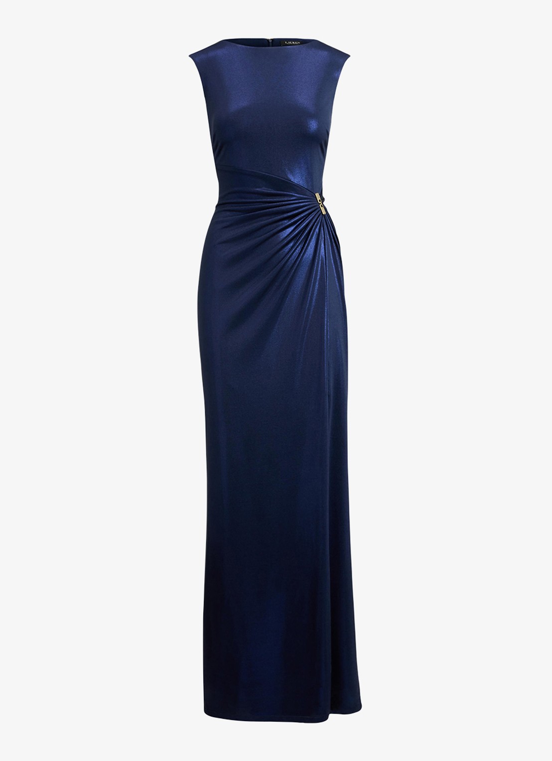 Ralph Lauren Maxi jurk met metallic finish en gespdetail - voorkant refined navy / donkerblauw