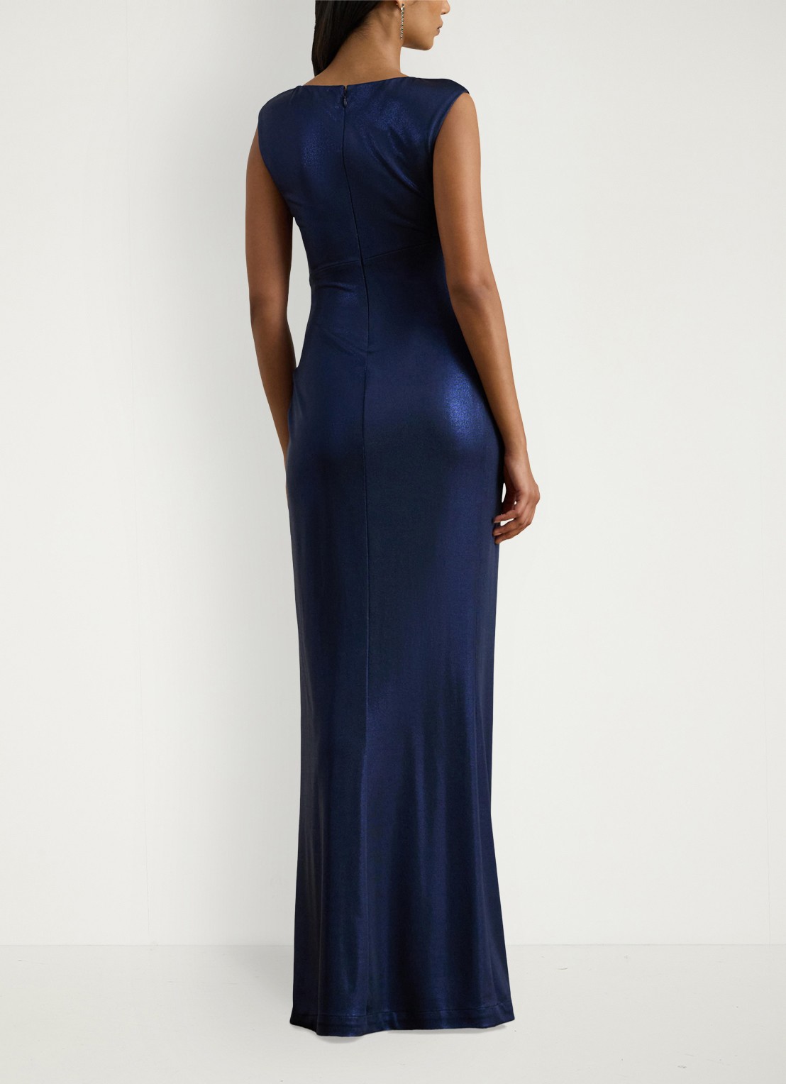 Ralph Lauren Maxi jurk met metallic finish en gespdetail - achterkant 4 refined navy / donkerblauw