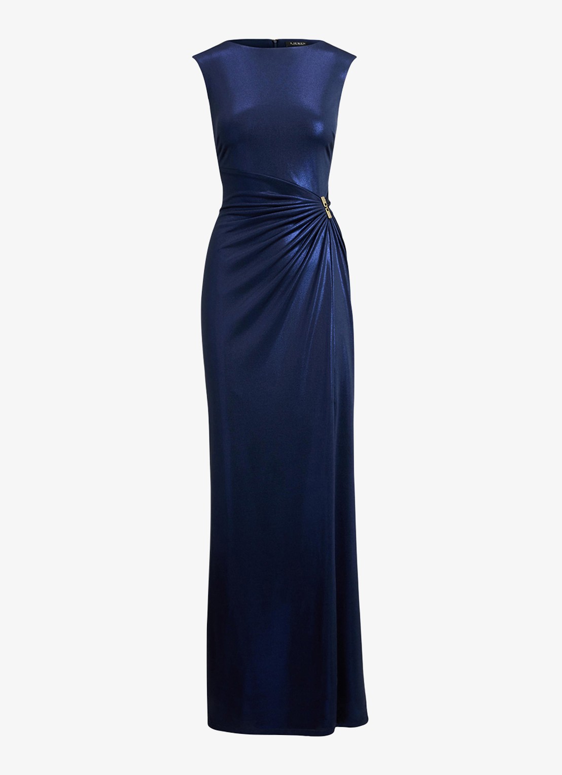 Ralph Lauren Maxi jurk met metallic finish en gespdetail - voorkant 2 refined navy / donkerblauw
