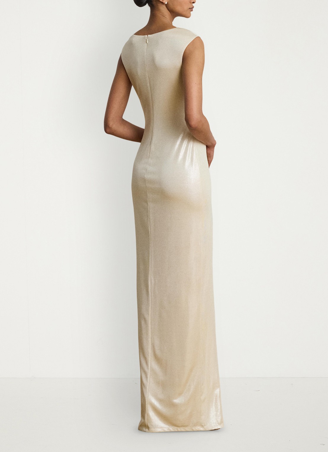 Ralph Lauren Maxi jurk met metallic finish en split - achterkant 3 creme