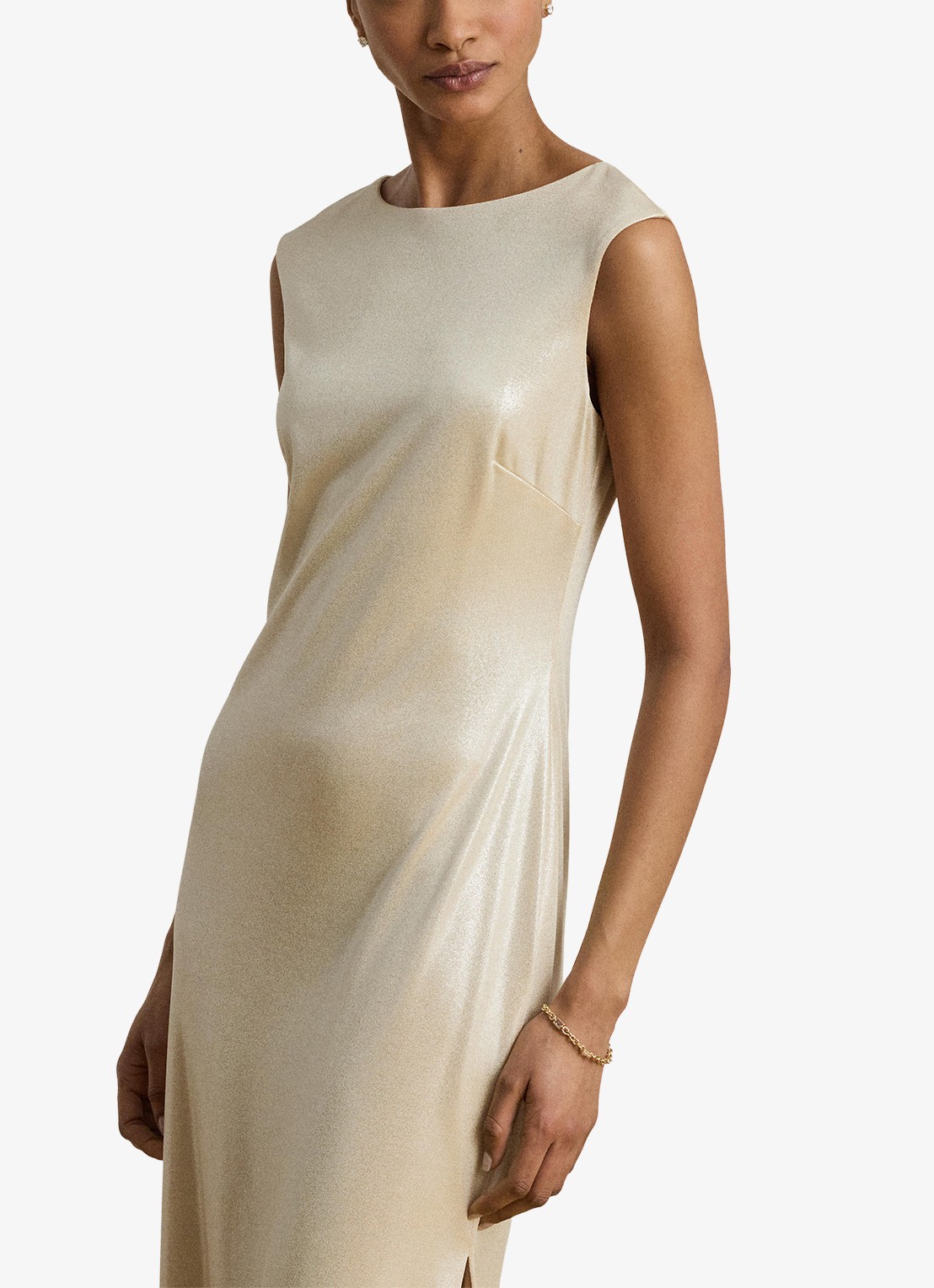 Ralph Lauren Maxi jurk met metallic finish en split - detail creme