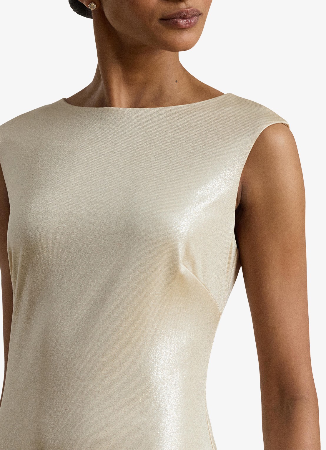 Ralph Lauren Maxi jurk met metallic finish en split - detail 2 creme