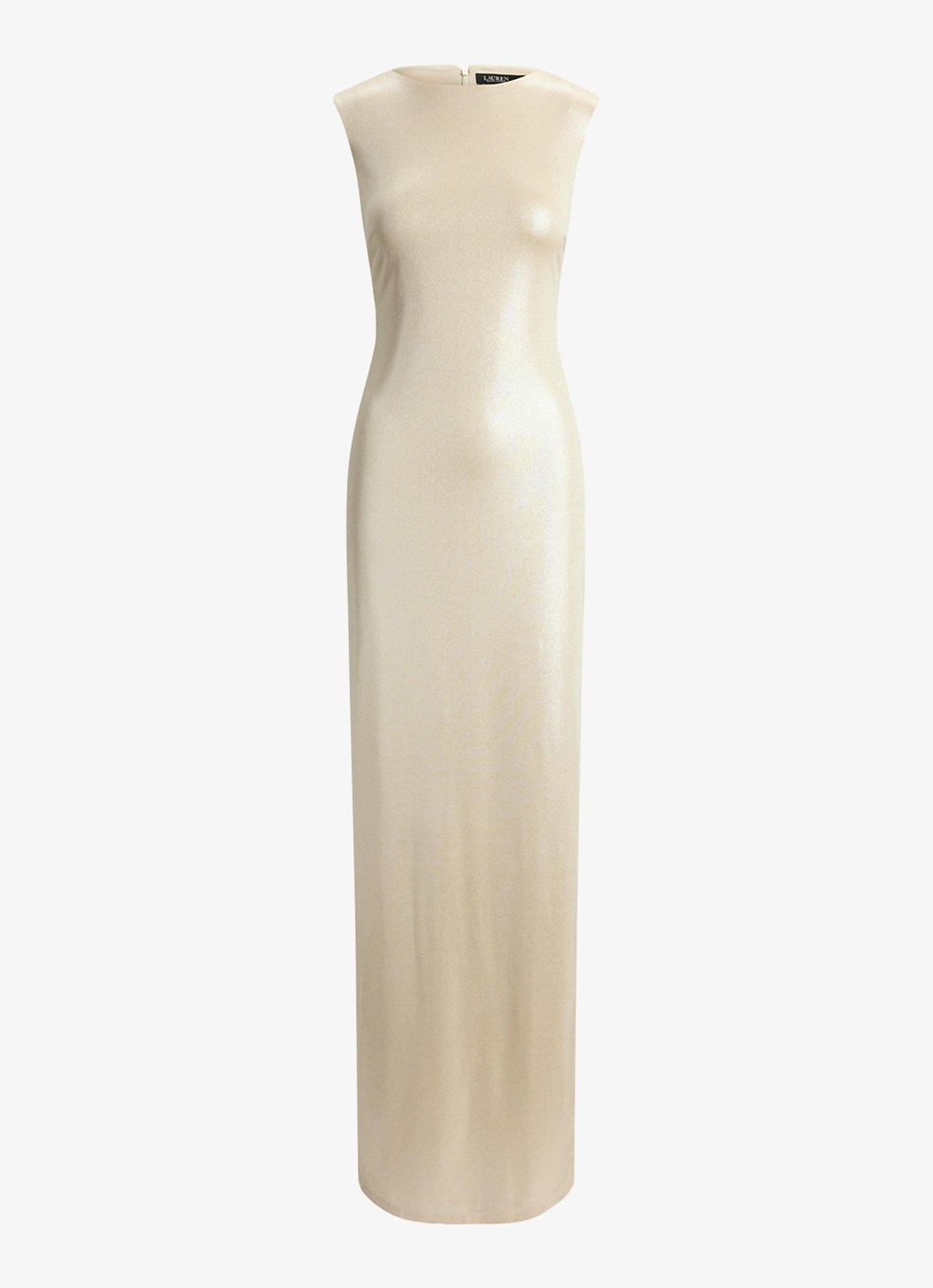 Ralph Lauren Maxi jurk met metallic finish en split - voorkant 4 creme