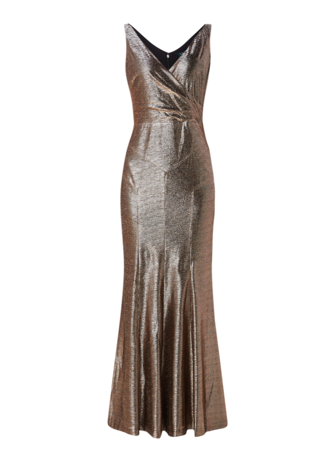 Ralph Lauren Maxi jurk met metallic finish - voorkant goud