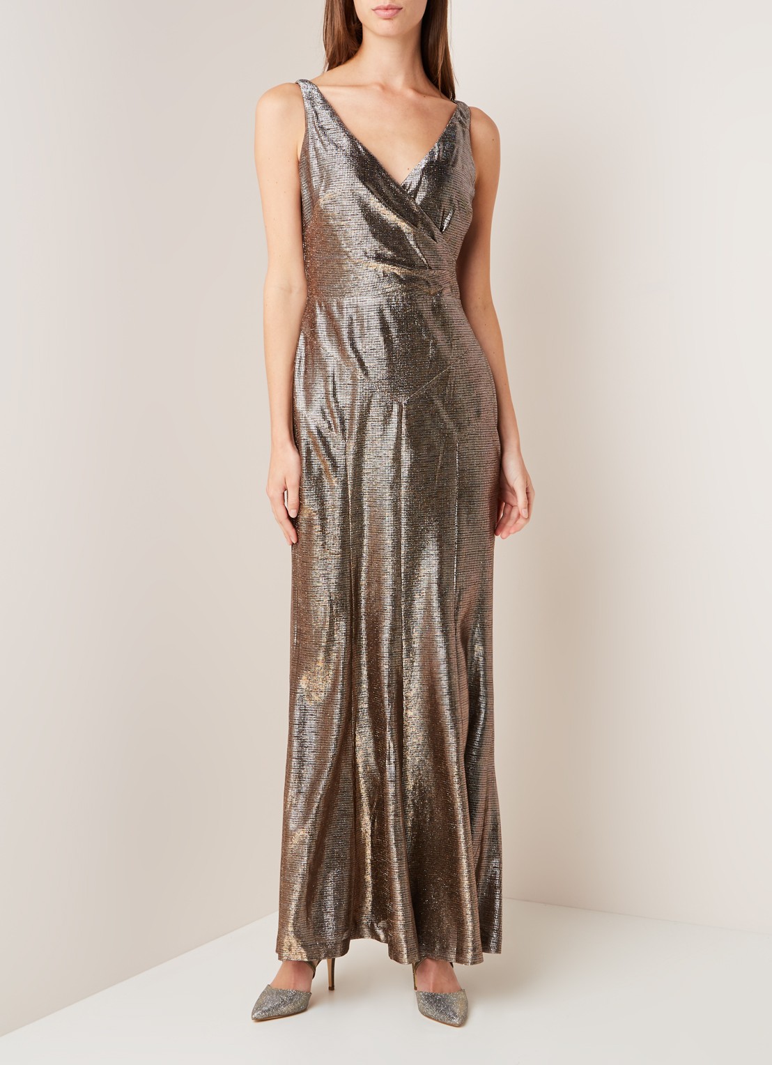 Ralph Lauren Maxi jurk met metallic finish - voorkant 2 goud
