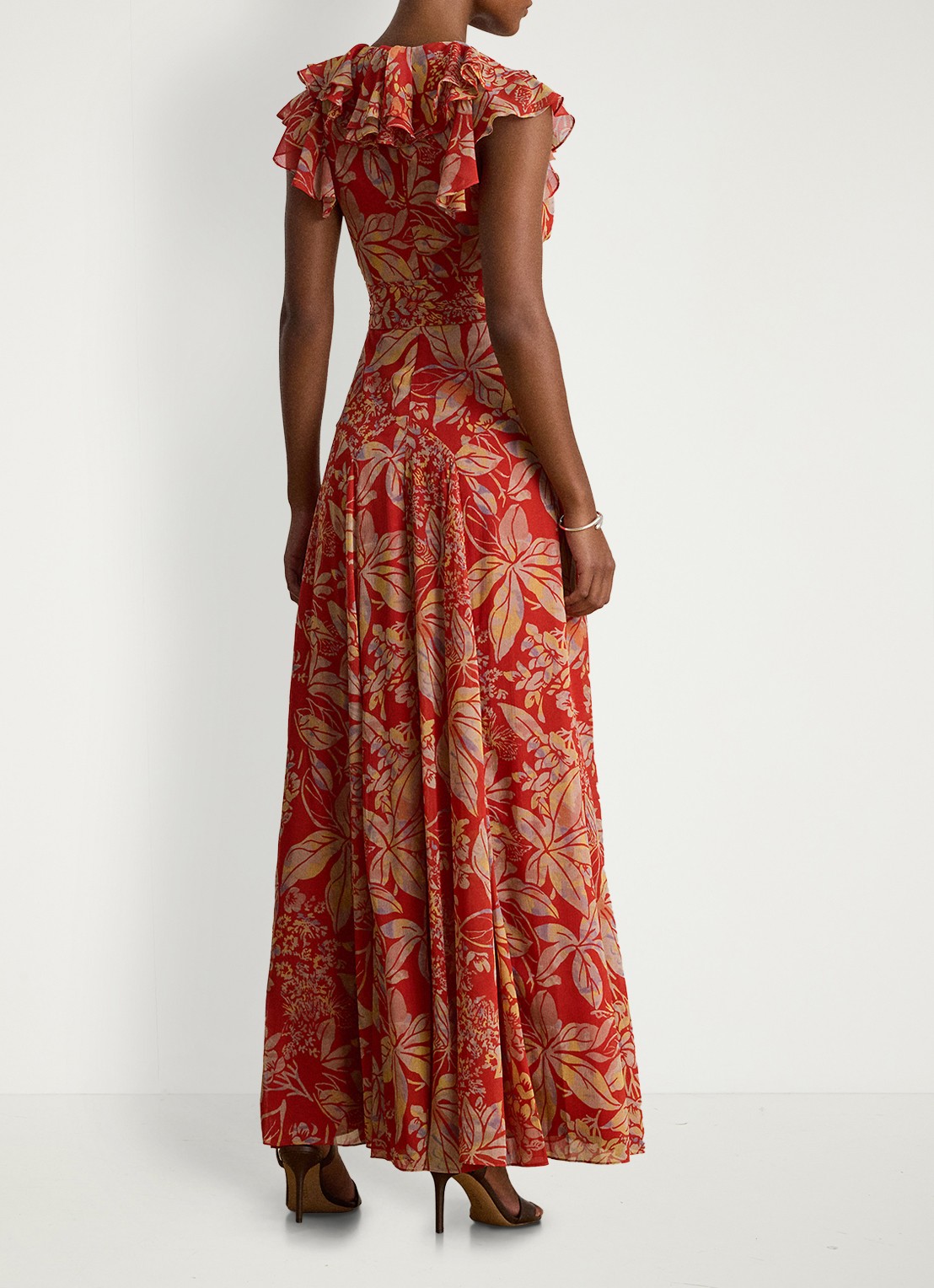 Ralph Lauren Maxi jurk wikkeljurk met bladprint en ruches - detail 4 rood