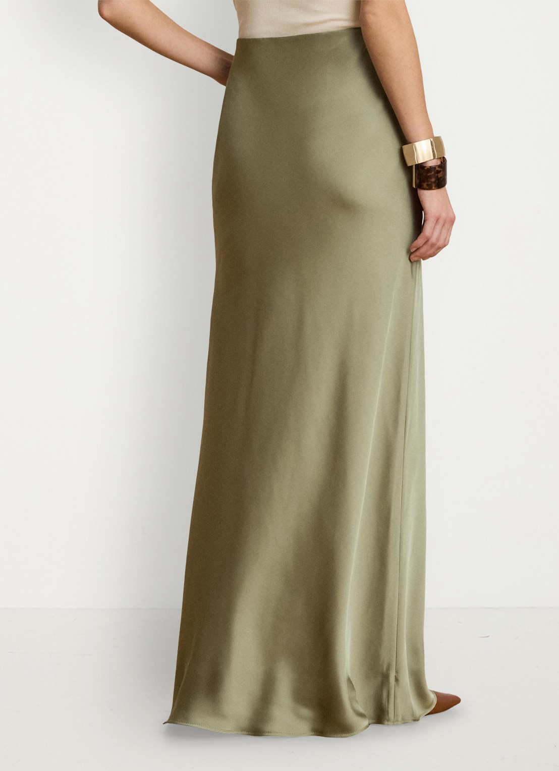 Ralph Lauren Maxi rok van satijn - achterkant light agave / groen